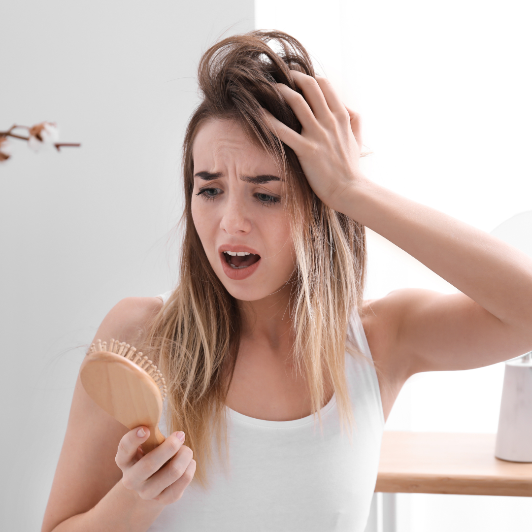 Woman with Hair Loss Problem at Home