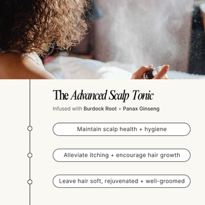 The Advanced Scalp Tonic with text about benefits on a white background.