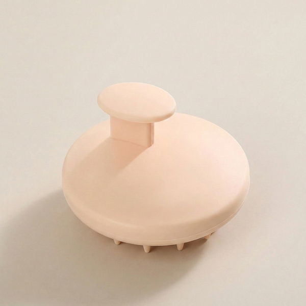 Beige silicone scrubber on a light beige background