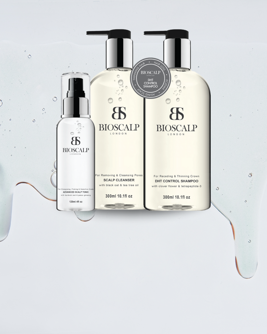 bioscalp shampoo set, liquid background