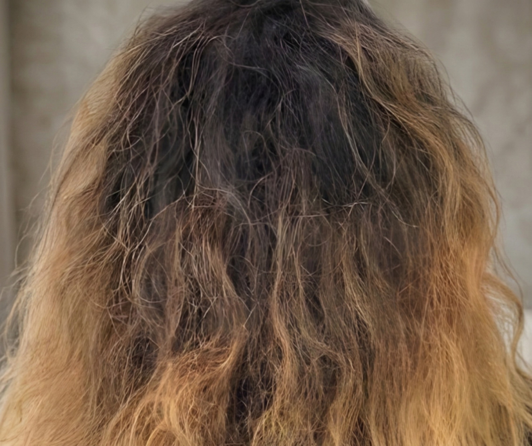 Close-up of wavy hair with a blurred background