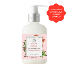 Conditioner bottle with pink label on a white background