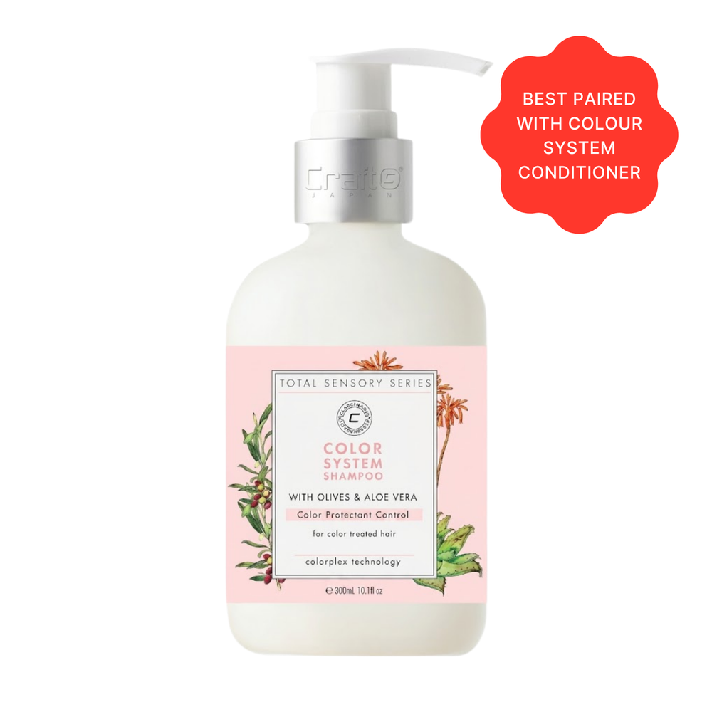 Shampoo bottle with pink label on a white background