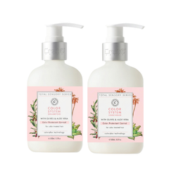 Two bottles of Colgate Total Sensory Series shampoo and conditioner on a white background