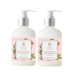 Two bottles of Colgate Total Sensory Series shampoo and conditioner on a white background