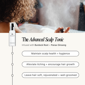 Advanced Scalp Tonic product with benefits listed on a white background