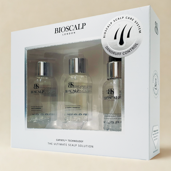 Bioscalp trial kit on beige background