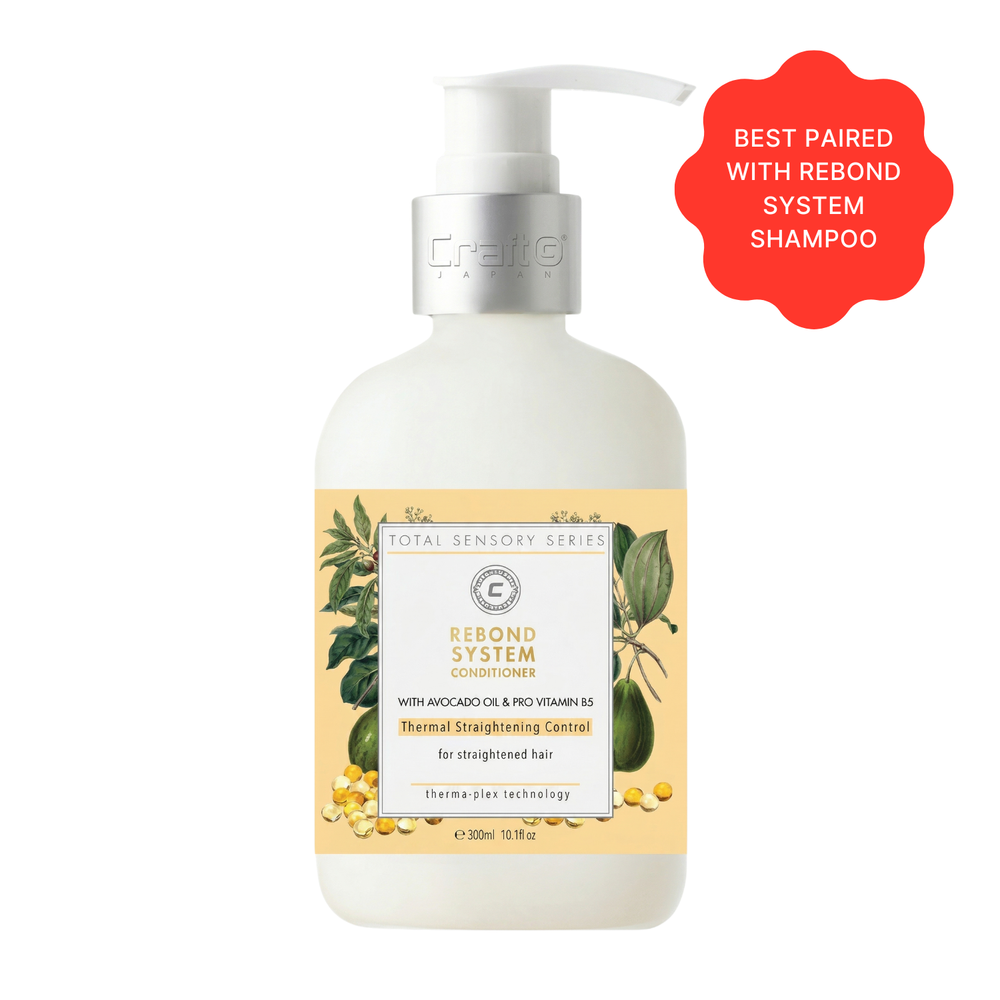 Bottle of Rebond System conditioner with pump on a white background