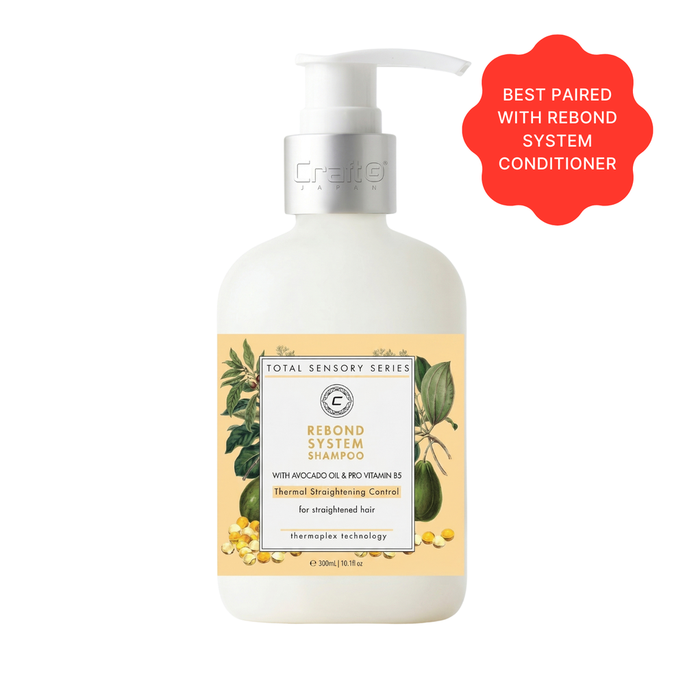 Hair care product bottle with label and pump on a white background