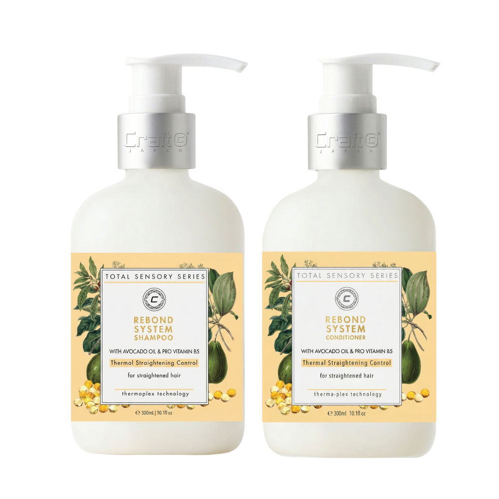 Two bottles of shampoo and conditioner from the 'Total Sensory Series' on a white background.