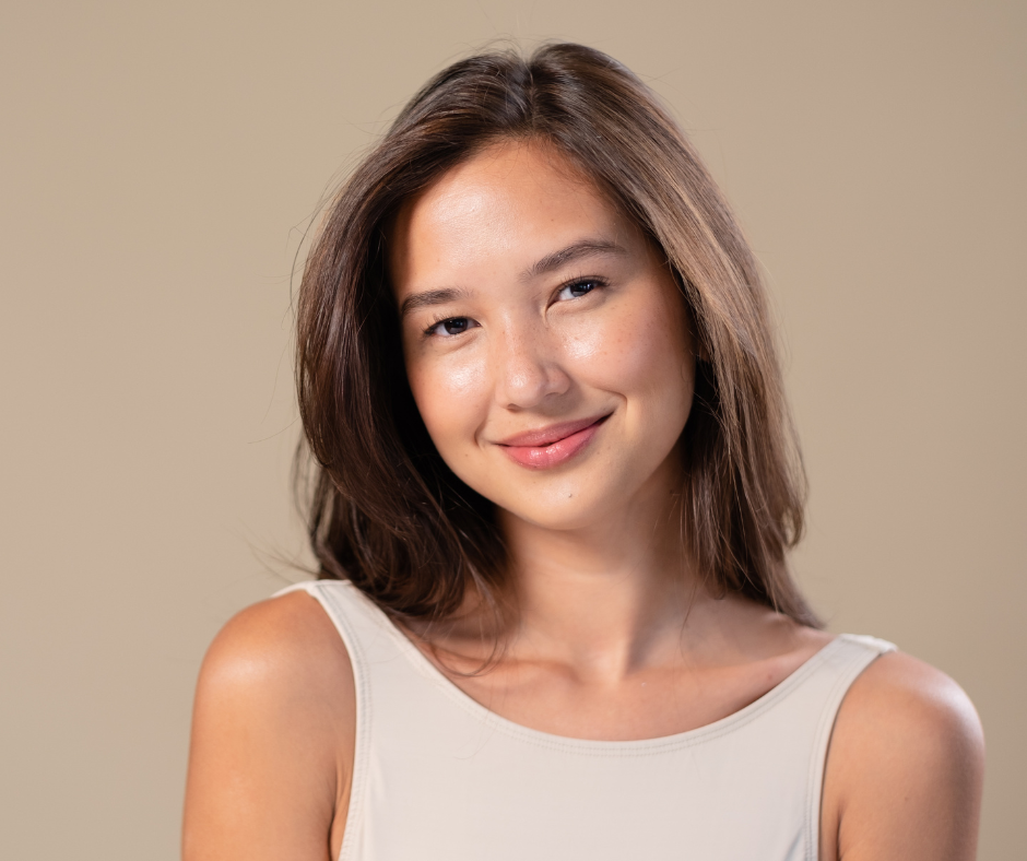 a woman smiling