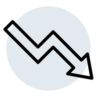 downward trending arrow, light blue circle background